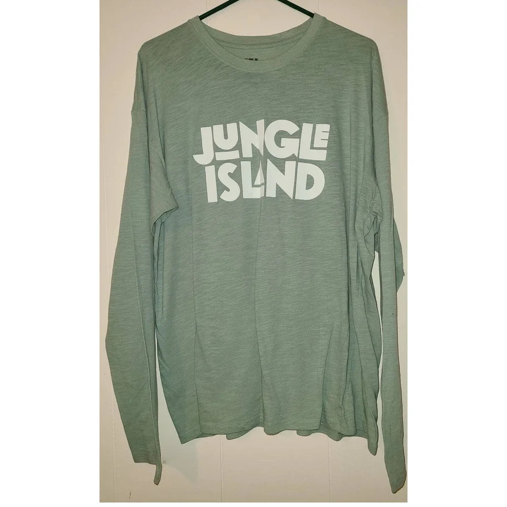 MV Sport Jungle Island Spellout T-Shirt Men's 2XL Cotton Blend Long Sleeve (R)